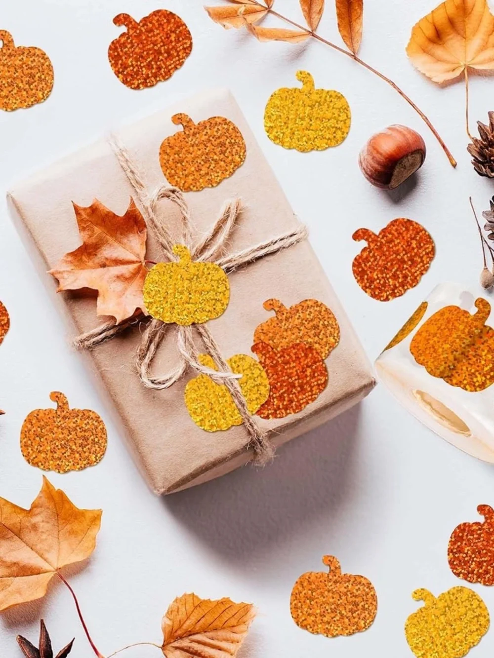 NEW!🍂 50 GLITTER PUMPKINS STICKERS